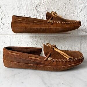 Minnetonka Moccasins Mens 7 Double Bottom Softsole Slippers Brown Ruff 723
